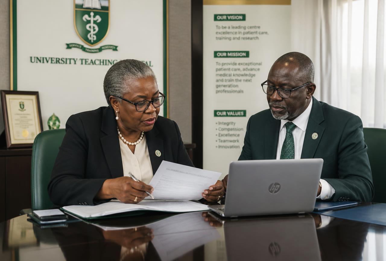 UNTH administrators reviewing a professional profile submission together