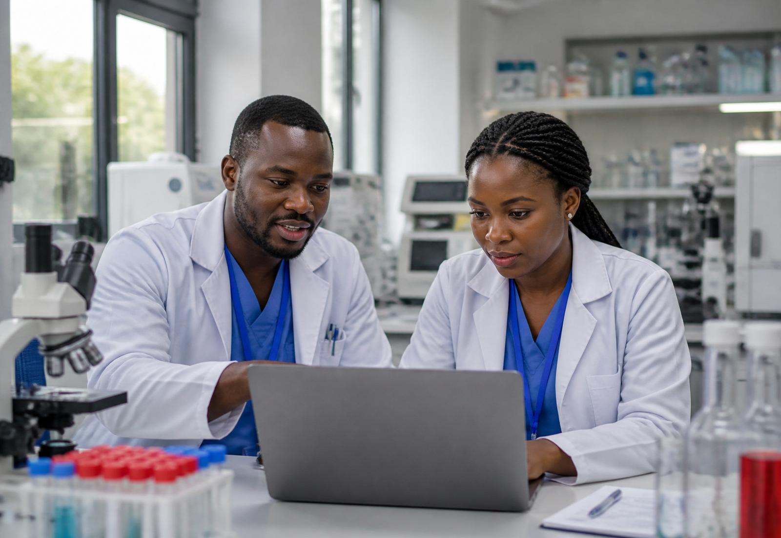 Clinicians reviewing laboratory results at UNTH